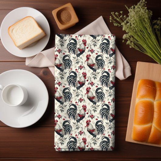 Rooster  Chicken Pattern zwart wit Theedoek