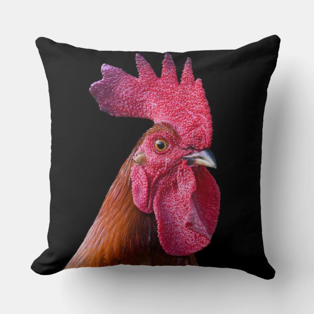Rooster chicken pillow (black background) kussen (Voorkant)