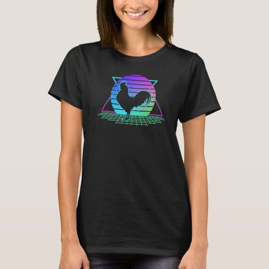 Rooster Chicken Retro 80s Style Sunset Farmer Gra T-shirt (Voorkant)