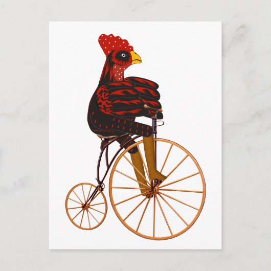 Rooster Chicken Riding a  Bicycle Briefkaart (Voorkant)