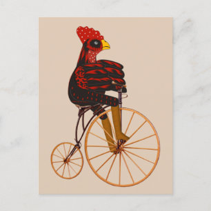 Rooster Chicken Riding a  Bicycle Briefkaart