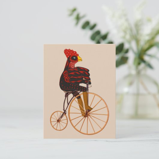 Rooster Chicken Riding a  Bicycle Briefkaart (Staand voorkant)