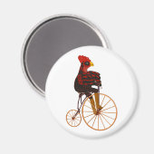 Rooster Chicken Riding a  Bicycle Magnet (Voorkant / Achterkant)