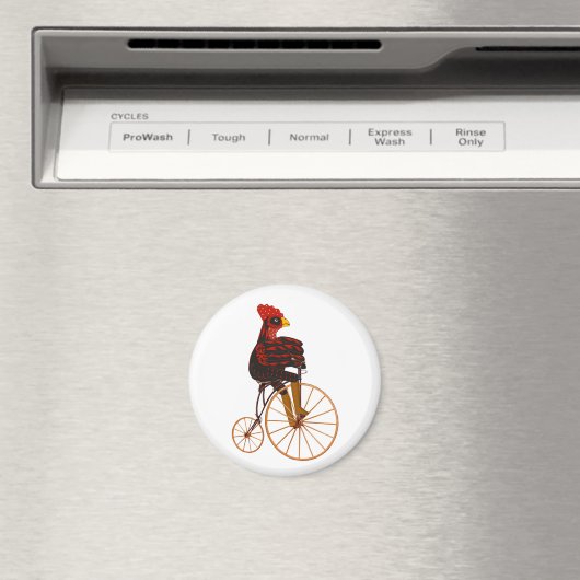 Rooster Chicken Riding a  Bicycle Magnet (Insitu (Vaatwasser))