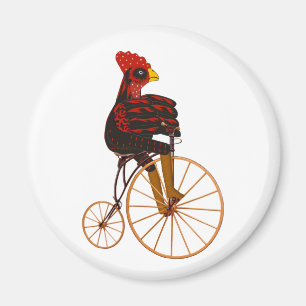Rooster Chicken Riding a  Bicycle Magnet