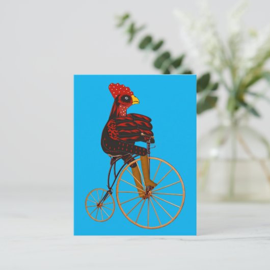Rooster Chicken Riding a  fiets Briefkaart (Staand voorkant)