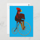 Rooster Chicken Riding a  fiets Briefkaart (Voorkant / Achterkant)