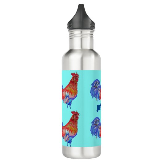 Rooster Chicken Rood Blauw waterverf Art Boys 710  Waterfles (Links)