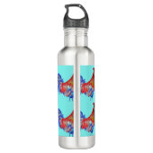 Rooster Chicken Rood Blauw waterverf Art Boys 710 Waterfles (Achterkant)