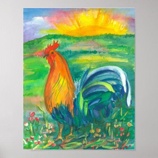 Rooster Chicken Waterverf Painting Poster (Voorkant)