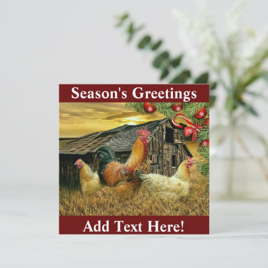 Rooster Chickens Chicken Coop Kerstmis Bedankkaart (Staand voorkant)