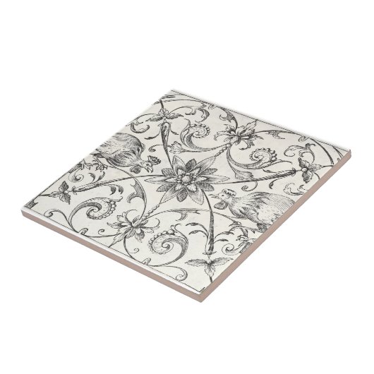 Rooster Chickens Cream Tegeltje (Zijkant)