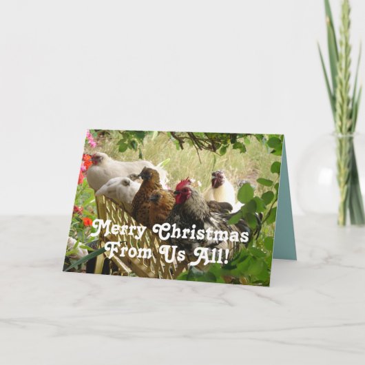 Rooster Chickens Merry Kerstmis van ons All Card Kaart (Voorkant)
