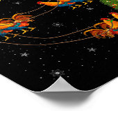 Rooster Chickens Santa Sleigh Flying Funny Magical Poster (Hoek)