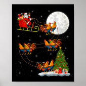 Rooster Chickens Santa Sleigh Flying Funny Magical Poster (Voorkant)