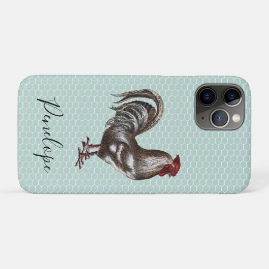  Rooster Chickenwire Blauwgroen Monogram Case-Mate iPhone Case (Achterkant (horizontaal))