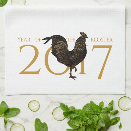  Rooster Chinees nieuwjaar 2017 Monogram KT Theedoek (Gevouwen)