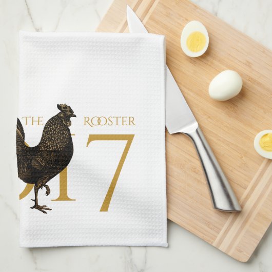  Rooster Chinees nieuwjaar 2017 Monogram KT Theedoek (Quarter Fold)