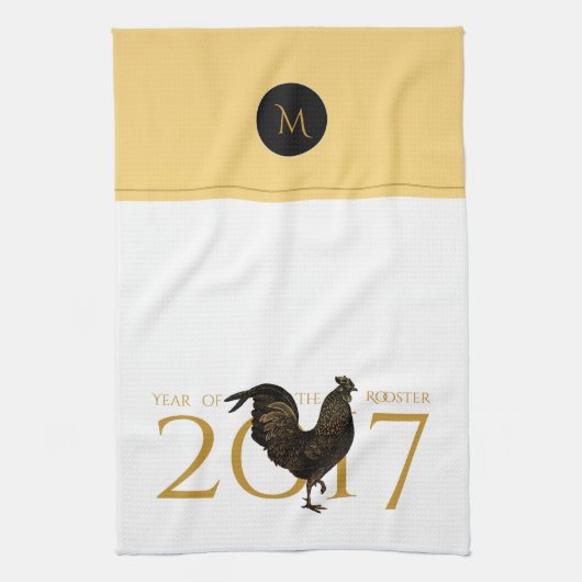  Rooster Chinees nieuwjaar 2017 Monogram KT Theedoek (Verticaal)