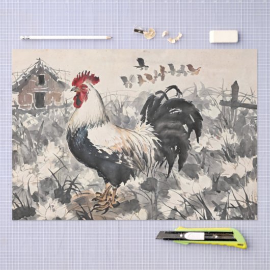 Rooster Chinese inkt schilderij Decoupage Tissuepapier (Craft)