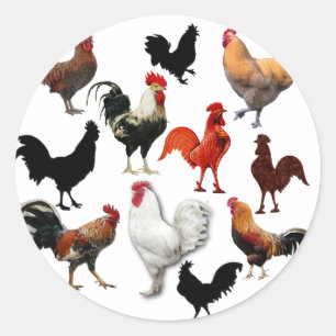 Rooster Collage  Rustische kippen Ronde Sticker