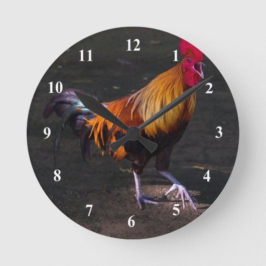 Rooster Crosting Wall Clock Ronde Klok (Voorkant)