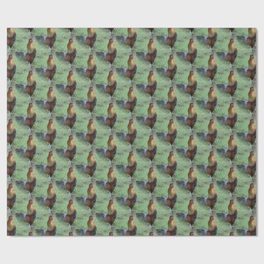 Rooster Crowing Animal Natuur Pattern Cadeaupapier (Vlak)