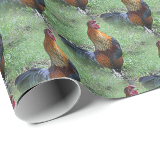 Rooster Crowing Animal Natuur Pattern Cadeaupapier (Rol Hoek)