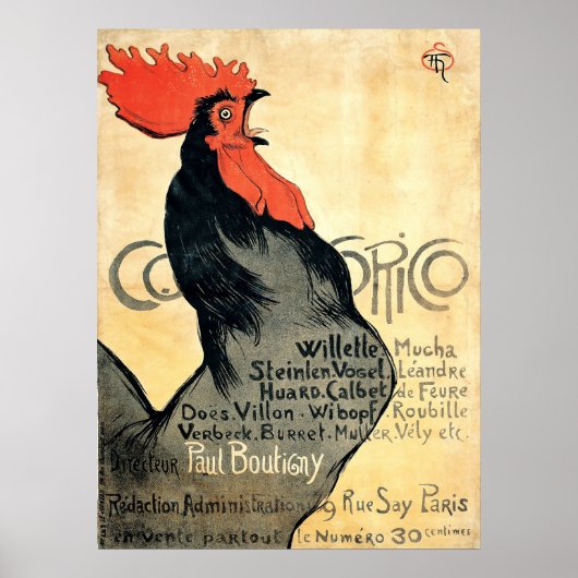 Rooster Crowing by Théophile Alexandre Steinlen Poster (Voorkant)