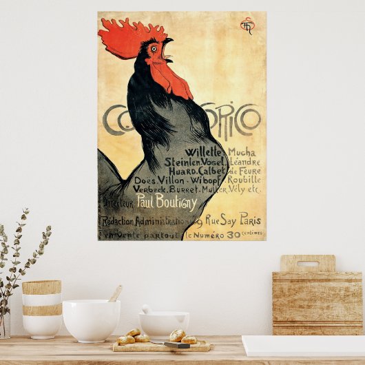 Rooster Crowing by Théophile Alexandre Steinlen Poster (Keuken)