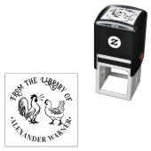 Rooster Crowing & Hen #4 Bibliotheek Boeknaam Zelfinktende Stempel (In situ)