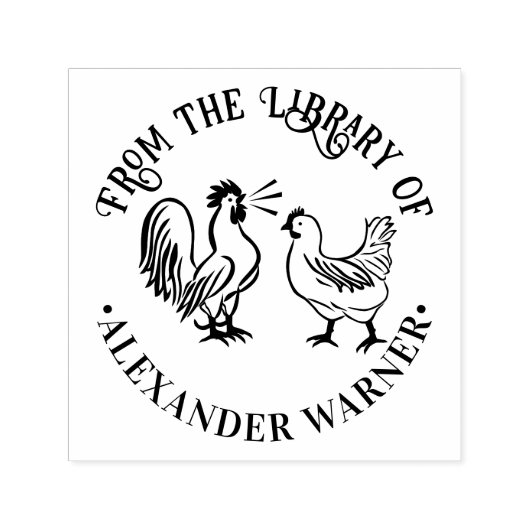 Rooster Crowing & Hen #4 Bibliotheek Boeknaam Zelfinktende Stempel (Design)