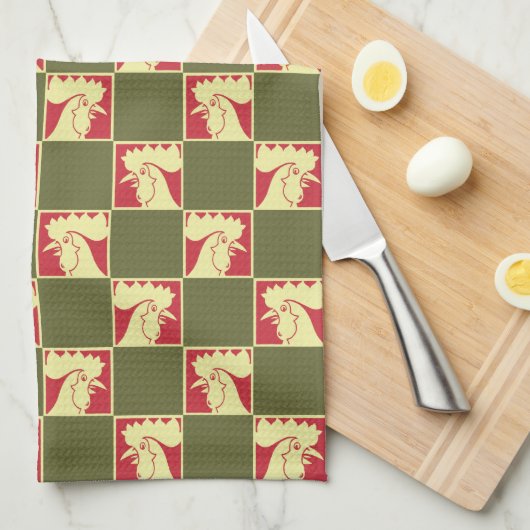 Rooster dambordpatroon theedoek (Quarter Fold)