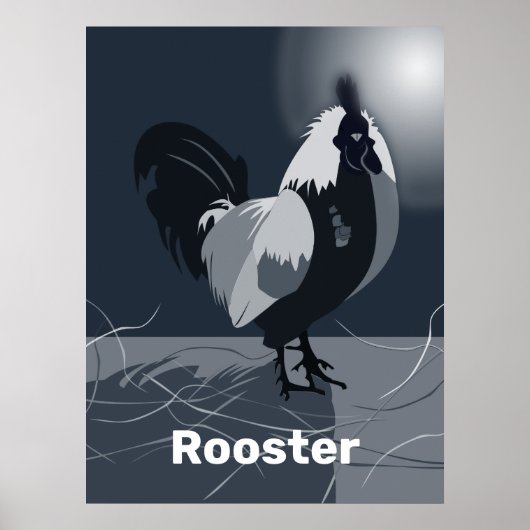 Rooster Dark Blue Kitchen Wall Art - Poster (Voorkant)