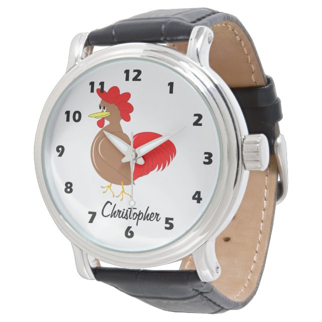 Rooster Design Personalised Horloge (Gekanteld)