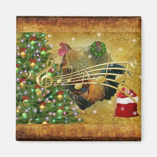  Rooster die kerstkaarten zingt Magneet (Voorkant)