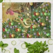  Rooster die kerstkaarten zingt Theedoek (Gevouwen)