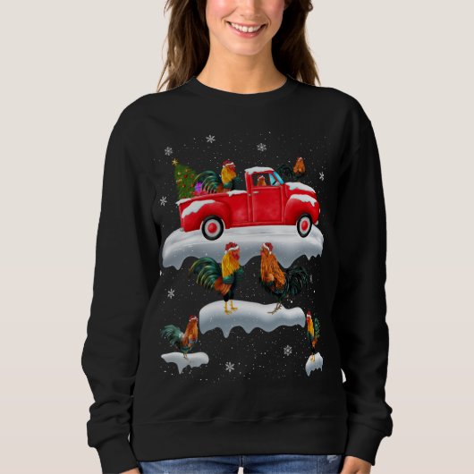 Rooster die met kerstbomen reed Red Truck Rooster Trui (Voorkant)