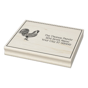 Rooster Drawing Lithograph #1 Naam Retouradres Rubberstempel
