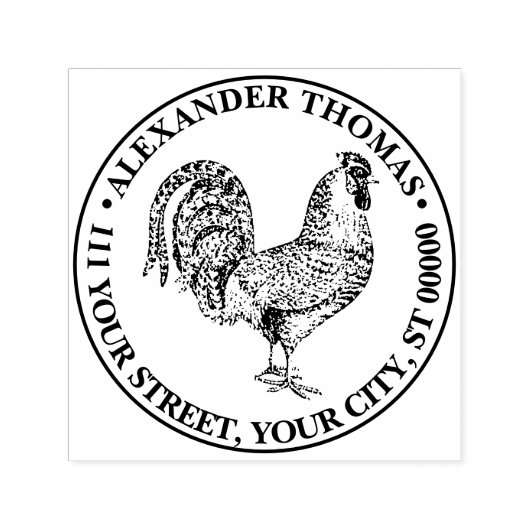 Rooster Drawing Lithograph #1 Naam Retouradres Zelfinktende Stempel (Design)