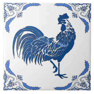Rooster, Dutch Delft Card Ceramic Tegel Tegeltje