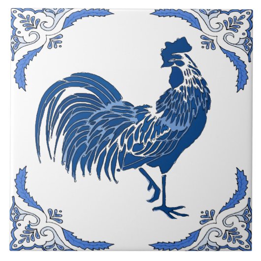 Rooster, Dutch Delft Card Ceramic Tegel Tegeltje (Voorkant)
