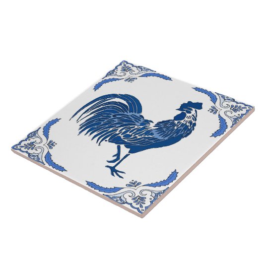 Rooster, Dutch Delft Card Ceramic Tegel Tegeltje (Zijkant)
