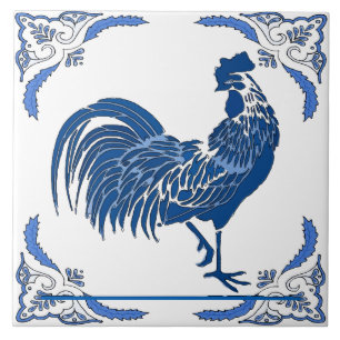 Rooster, Dutch Delft Kijk Tegeltje