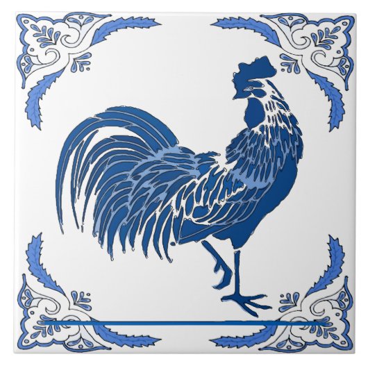 Rooster, Dutch Delft Kijk Tegeltje (Voorkant)
