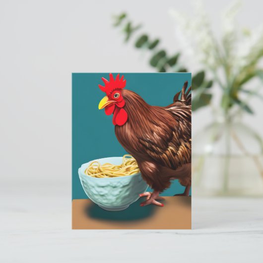 Rooster Eating Spaghetti Briefkaart (Staand voorkant)