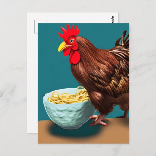 Rooster Eating Spaghetti Briefkaart (Voorkant / Achterkant)