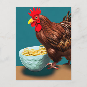 Rooster Eating Spaghetti Briefkaart