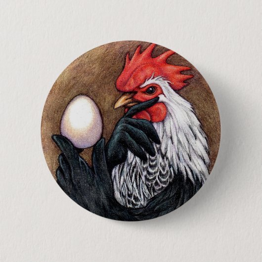 Rooster Egg Drawing Chicken Philosopher Ronde Button 5,7 Cm (Voorkant)