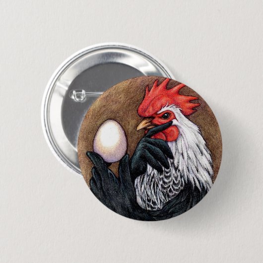 Rooster Egg Drawing Chicken Philosopher Ronde Button 5,7 Cm (Voorkant /achterkant)